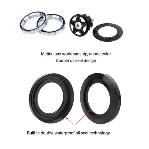 Ride Ready Aluminum Bike Headset Combo with double oil seal, star nut, and CNC finish, showcasing meticulous craftsmanship features.