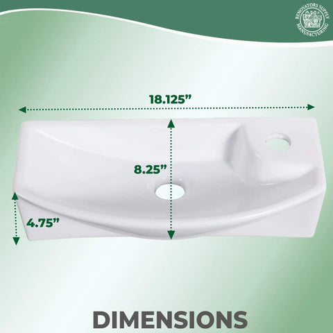 Top view of Laura White Ceramic Wall Mount Sink 18 Inch Floating Vessel With Overflow And Single Faucet Hole For Small Bathrooms.