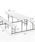 Folding Picnic Table And Bench Set With Wood Grain Plastic Top And Sturdy Metal Frame, Portable Outdoor Dining Gear with dimensions
