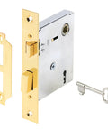 Old Timey Vintage Style Indoor Mortise Lock Assembly Kit With Cast Steel Brass Plated Finish Antique Skeleton Key Backset 1/4 Inch Square Spindle