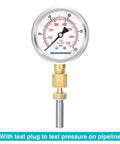 Glycerin Filled Two And A Half Inch Pressure Gauge Kit With Beefy Brass Adapter One Quarter NPT Female Stainless Steel Sheath 0 To 100 Psi Dual Scale KPa For Plumbing HVAC And Gas Lines Heavy Duty Test Tool