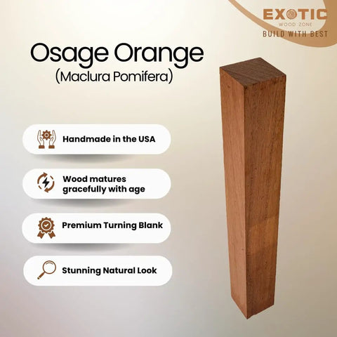 Top Shelf Osage Orange Turning Blank Kiln Dried Hardwood for Eco Friendly Woodturning and Wood Lathe Projects, 1x1x18 inch slab.