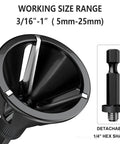 Straight Fire Deburring And Chamfering Tool With Tungsten Carbide Blades Quick Release Quarter Hex Shank Burr Removal Bit For Steel And Metal Fast Chip Clearance Range showing 5mm-25mm size range and detachable hex shank.