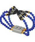 Hosrivae Flexible Helping Hands Tool With 6 Adjustable Vise Arms And Heat Resistant Clip Tips For Soldering Iron Holder and Precision PCB Welding Repair Station Work, blue flexible arms and steel clips.