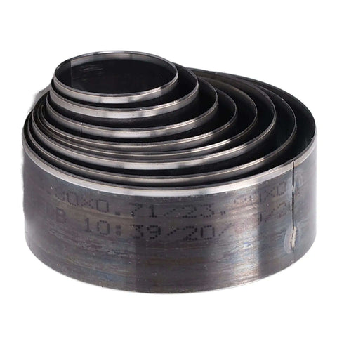 Rolled 8 Pcs Leather Cutting Dies Set in Alloy Steel, 25-60mm sizes, for efficient leather crafting. Durable, quick clean cuts.