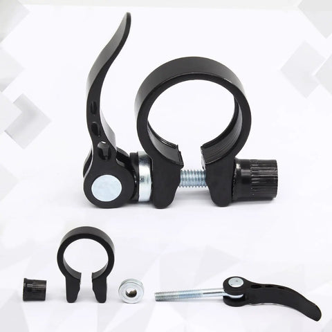 28.6mm Bike Seat Post Clamp Quick Release Aluminum Alloy Seatpost Collar Type 1 Black Ergonomic Design For Easy On And Off Durable Bicycle Accessory For Secure Post Clamp displayed with components