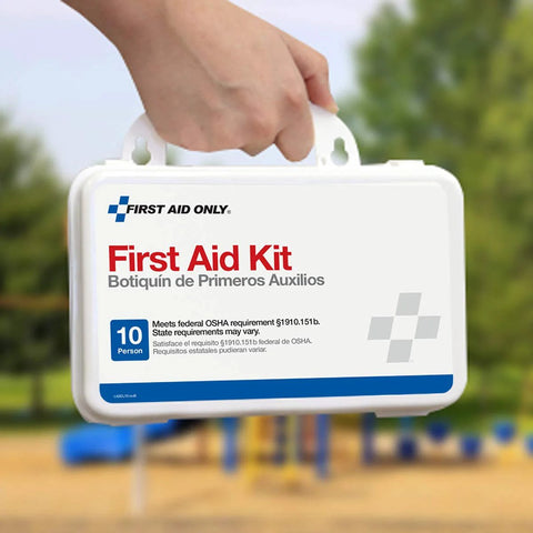 First Aid Only white plastic 10-person emergency first aid kit with handle