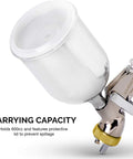 Beast Workhorse HVLP Gravity Feed Paint Sprayer With 1.7 mm Nozzle 600 CC Air Regulator All Steel Body shown with protective cup lid