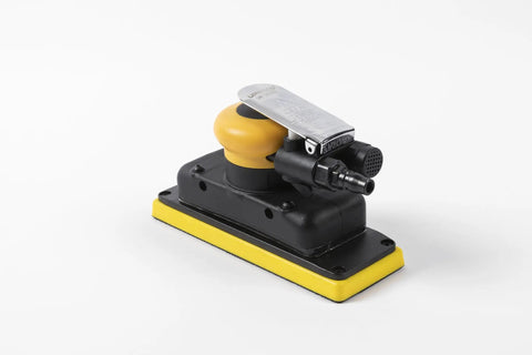Air Powered Jitterbug Orbital Sander Kit, One Eighth Inch Orbit, 10,000 OPM, Non Vacuum, black and yellow design for flat surfaces