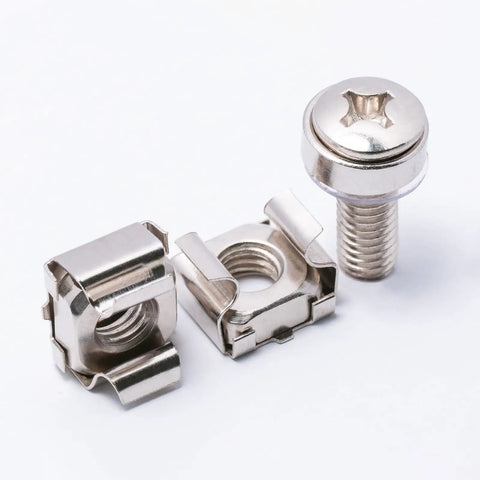 Bulletproof M6 X 20mm Rack Mount Screw Kit With Cage Nuts And Washers For Network Servers And Routers, nickel plated carbon steel hardware