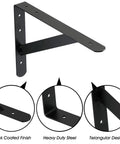 Beefy 20 Inch Heavy Duty Black Countertop Support Brackets with black coated finish, shown in triangular design and steel construction.