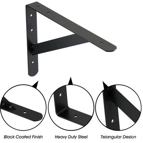 Beefy 20 Inch Heavy Duty Black Countertop Support Brackets with black coated finish, shown in triangular design and steel construction.