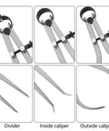 Acrux7 3-piece 8-inch carbon steel spring caliper set featuring divider, inside caliper and outside caliper jaws.