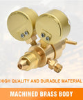 Argon/CO2 welding regulator with dual gauges and brass body, front view