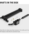 Wave Mic Arm Studio Boom Arm For Streaming And Podcasting With Cable Channels, desk clamp, riser extension, and tools included.