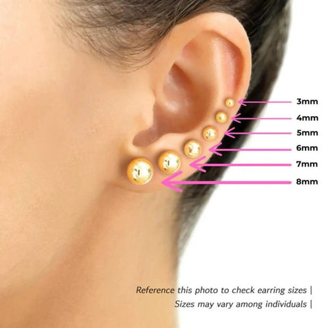 14K Yellow Gold Ball Stud Earrings With Secure ScrewBacks 3mm Tiny Round Earrings For Everyday Wear Hypoallergenic Solid Gold Jewelry That Is Not Gold Plated Minimalist Yet Sparkling Durable Backings size comparison