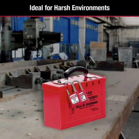 Portable Group Lock Box For Lockout Tagout Safety Makes Equipment Lockout A Breeze With The Handy Latch Tight Feature