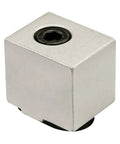 10 And 15 Series Aluminum Detent Hinge Stopper With Mounting Hardware Clear Anodized Finish Go To Stop For Preventing Over Rotation When Door Panel Is Closed Measures 0.812 In By 0.96 In By 0.625 In Built Tough Aluminum, close-up