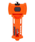 Ace The Install With This Game Changer Door Lock Jig featuring an orange plastic body and visible cutting blades for precision.