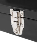 Close-up of latch on must have 15.5 inch plastic storage toolbox with removable tray and adjustable dividers for effortless organization.