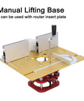 Beefy Pro Grade Manual Lifting Router System Kit With Four Jaw Clamps, Adjustable Router Table Lift For 64-66mm Motors, Durable Router Table Saw Insert Base Plate For Woodworking And Small Trimming Tasks, gold plate with red base