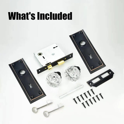 Dope Three Pack Mortise Lock Set For Interior Doors With Crystal Glass Knobs And Skeleton Key Oil Rubbed Bronze Finish