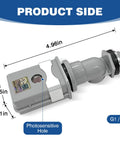 Side view of Outdoor Photoelectric Sensor Switch with label showing dimensions and photosensitive hole