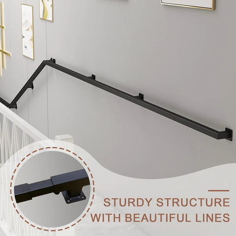Heavy Hitter Black Wrought Iron Wall Mount Railing Bracket Kit Adjustable Support Post For Deck Patio Balcony Anti Rust Steel Frame, sturdy design.