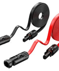 10 Foot 12 AWG Solar Panel Extension Cable With Waterproof Male And Female Connectors for RVs shown in red and black flat wires