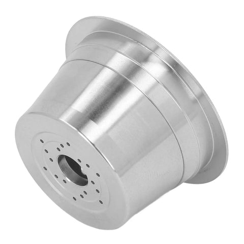Sleek Stainless Steel Reusable Coffee Capsules With Dual Mesh Screens Refillable Pods For Single Cup Brewers, close-up view.
