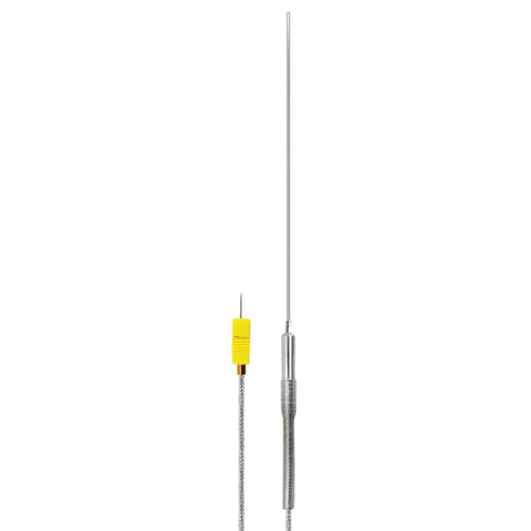 Flexible K Type Inconel 600 Thermocouple Probe, 1mm Diameter by 150mm Length with 1000mm Lead, Ungrounded Flat Male Connector