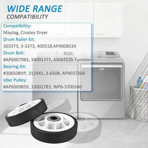 Ready To Roll All In One Dryer Repair Kit With Drum Rollers And Bearings Belt And Pulley For Maytag Neptune Crosley Kenmore MDE5500AYW