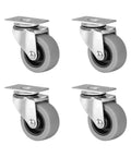 Set of 4 swivel plate caster wheels, 2 inch heavy duty rubber, 320 lb capacity, rust resistant, for carts and trolleys, industrial use.