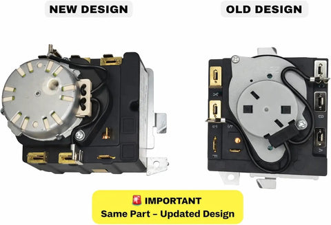 Comparison of new and old designs of Dryer Cycle Control Timer For Norm Pacific TMD1EM03 234D1296P005 Replacement OEM Part.