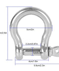 Rugged 3/8 Inch 304 Stainless Steel Screw Pin Anchor Shackles Set of 10 for Tough Marine Anchoring with dimensions.