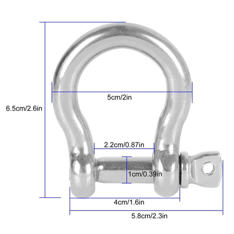 Rugged 3/8 Inch 304 Stainless Steel Screw Pin Anchor Shackles Set of 10 for Tough Marine Anchoring with dimensions.