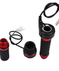 Four Gear Electric Bike Throttle Grip With ABS Rubber Handle For 48V 60V 72V Ebikes, black and red, showing wiring and connector