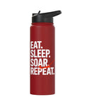 Red Glider Pilot Stainless Steel Insulated Water Bottle For Sailplane Enthusiasts with white text design, side view.