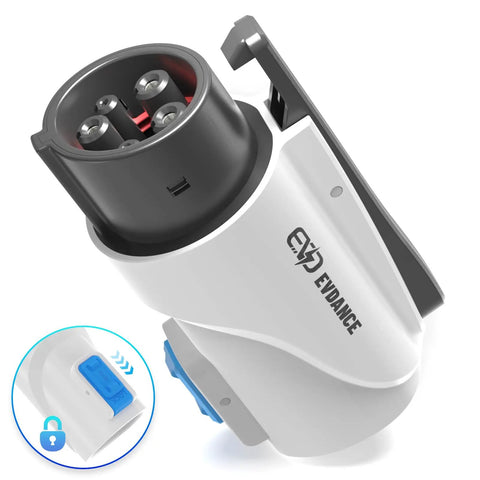 Tesla To J1772 Charging Adapter With 80 Amp Max Supporting 250 Volts For Lightning Fast Electric Vehicle Charging Compatible With Tesla Destination Chargers And Mobile Connectors No Sweat Setup White, close-up view showing connector detail.