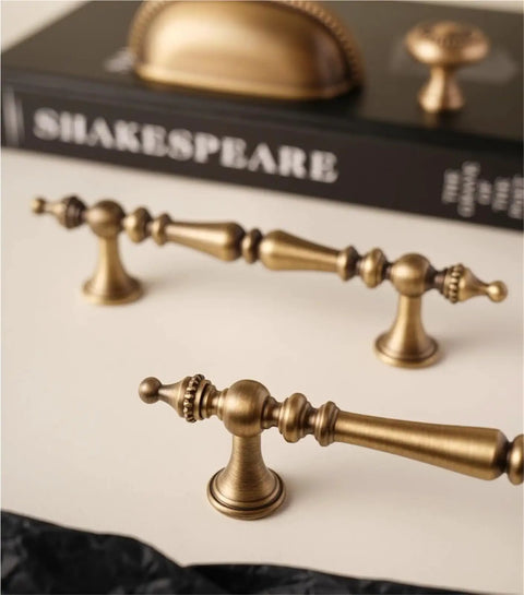 Vintage Cabinet Pulls 2 Pack Antique Brass Crown Shape Handles for Cabinets Dressers Wardrobes and Drawers Solid Metal Hardware