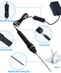 3 In 1 Foam Cutter Kit With Hot Wire Knife And Bow Cutter Pen showing components including handle, replaceable pen, and stand.