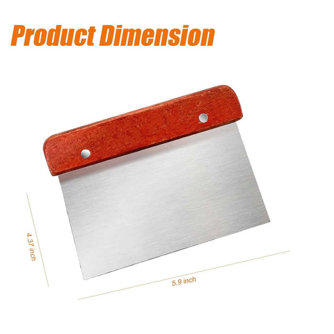 Front view of stainless steel soap cutter blade with wooden handle (5.9-inch)