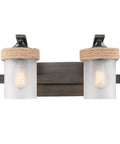 Chatham Two-Light Bath Fixture In Gunmetal Bronze, Rustic Coastal Style With Nautical Rope Accents, Sturdy Steel Construction