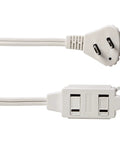 Game Changing Heavy Duty 3 Foot 2 Prong Indoor Extension Cord Power Strip With Flat Plug Space Saving Design 13 Amps 1625 Watts White Two Pack, flat plug with two outlets.