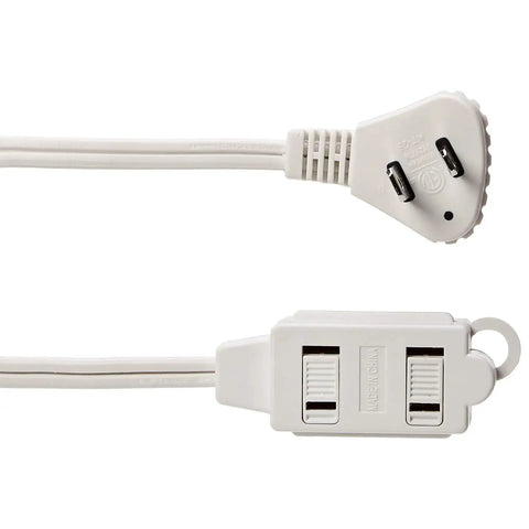 Game Changing Heavy Duty 3 Foot 2 Prong Indoor Extension Cord Power Strip With Flat Plug Space Saving Design 13 Amps 1625 Watts White Two Pack, flat plug with two outlets.