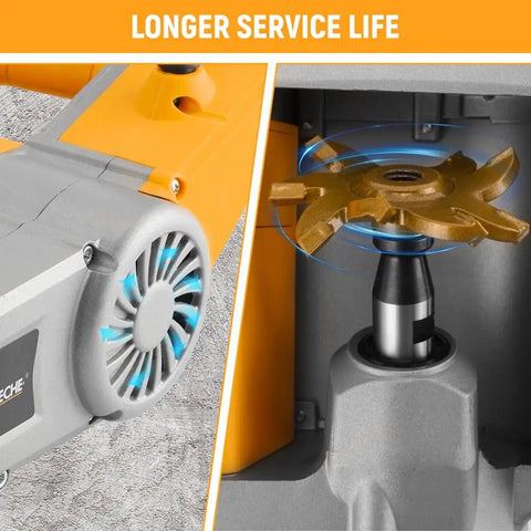 Close-up of Pro Grade 1100W Electric Wall Groove Cutting Machine Beast showing cooling fan and blade