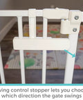 Ninja Level Heavy Duty Auto Close Baby Gate Featuring Hella Low Half Inch Threshold with adjustable swing control stopper.