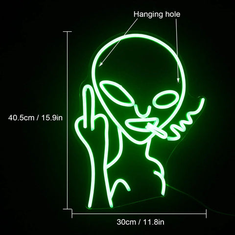 Green Alien Neon Light Wall Sign With LED Glow For Man Cave Bar Gameroom Bedroom And Home Decor Perfect For Halloween Decor