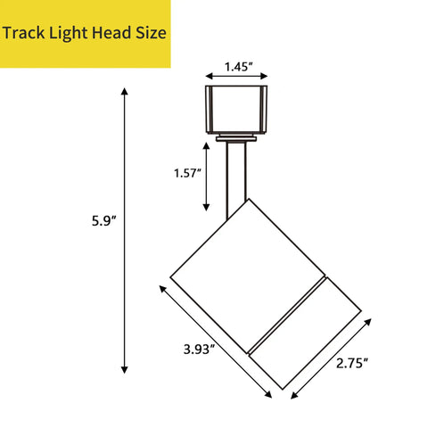 Diagram showing dimensions of 4 Pack Dimmable 12W LED Track Lighting Heads For J Type Track Systems, Ideal For Home And Commercial Spaces
