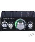Front view of 12V 2 Channel Mini Digital Car Audio Power Amplifier with LED volume knob for DIY home garage use.